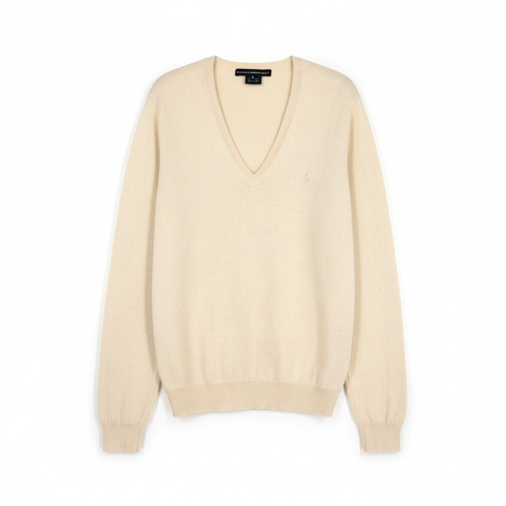 Vintage Ralph Lauren Golf Sweater Cashmere Blend V Neck Lightweight Cream XL Y2K